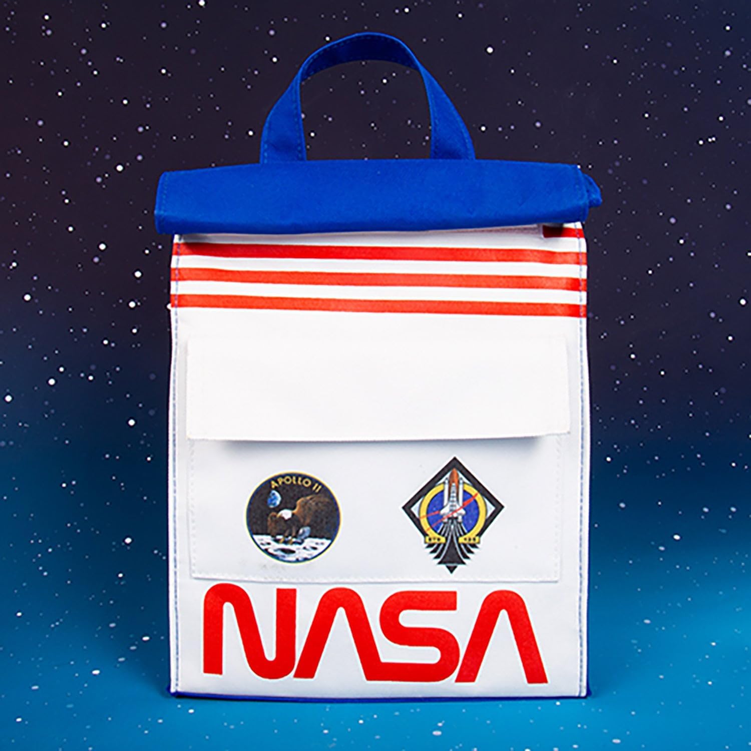 Fizz Creations NASA geïnspireerde Space Lunch Bag. Inclusief voorvak en folie gevoerde isolatie. Voorzien van klassieke NASA Artwork.
