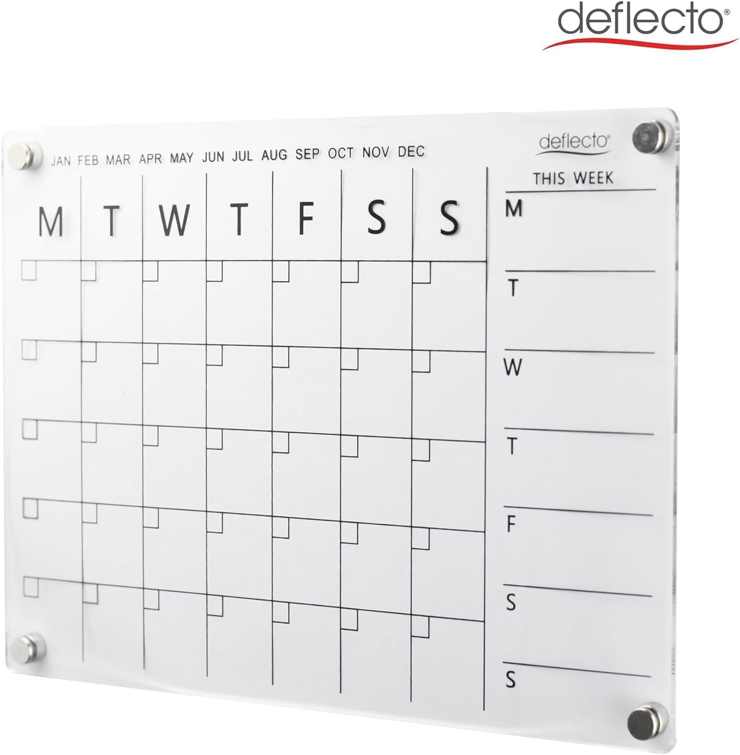 Deflecto A4 Acrylic Weekly/Monthly Planner Magnetic Mounting System 29.7cm x 21cm, ideal for Activities, Reminders, Homework, Meal Planning.