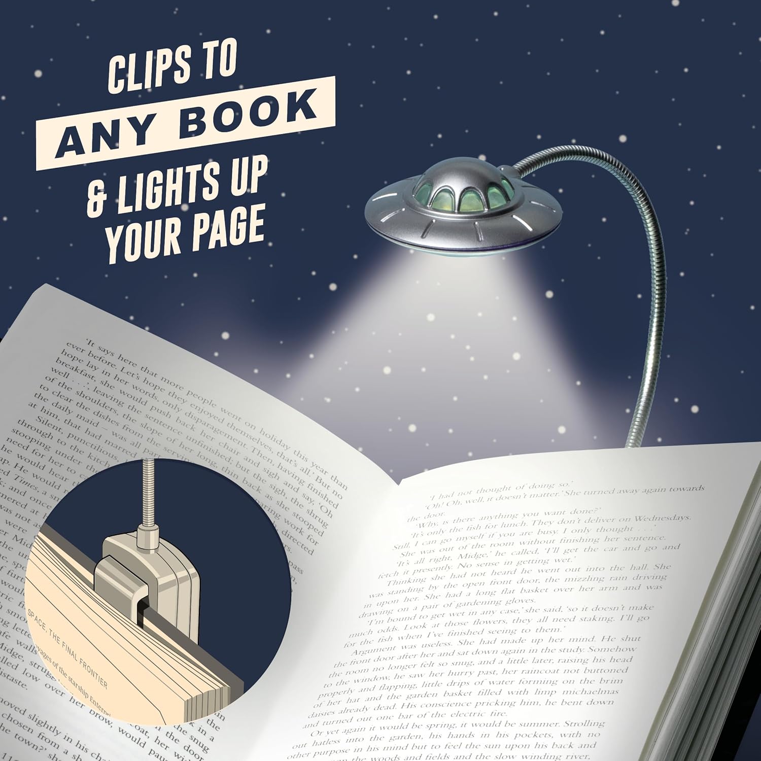IF The UFO Book Light - Retro Style, Spaceship Reading Light with Adjustable LED Brightness
