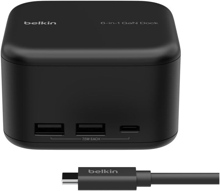 Belkin Connect USB-C Dock 6-in-1 Core GaN, 130W, Multiport Docking Station with 96W PD to Peripherals, USB-C, USB-A, Gigabit Ethernet, & HDMI 4K Ports for Gaming, MacBook Pro, PC Laptops, & Chromebook