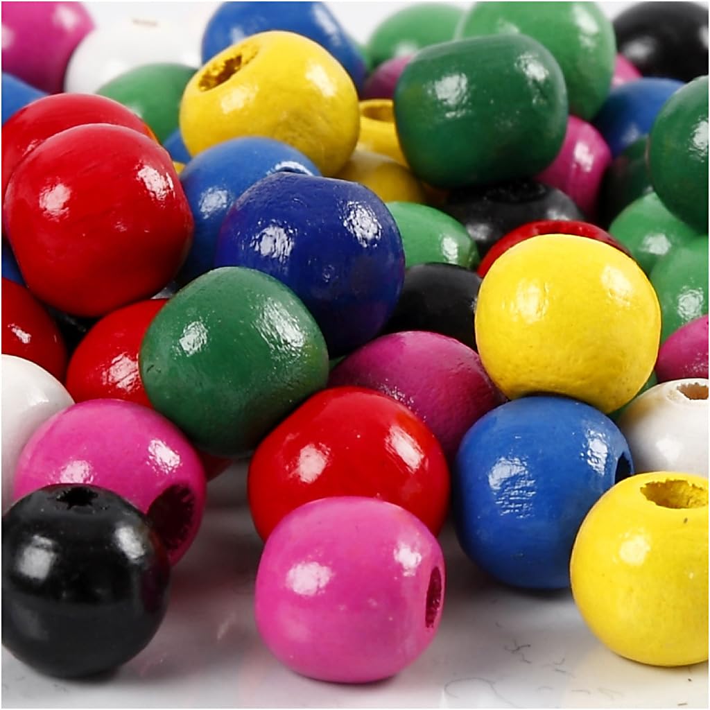 Wooden beads mix, D: 10 mm, asstd colours, 20g, approx. 70 asstd