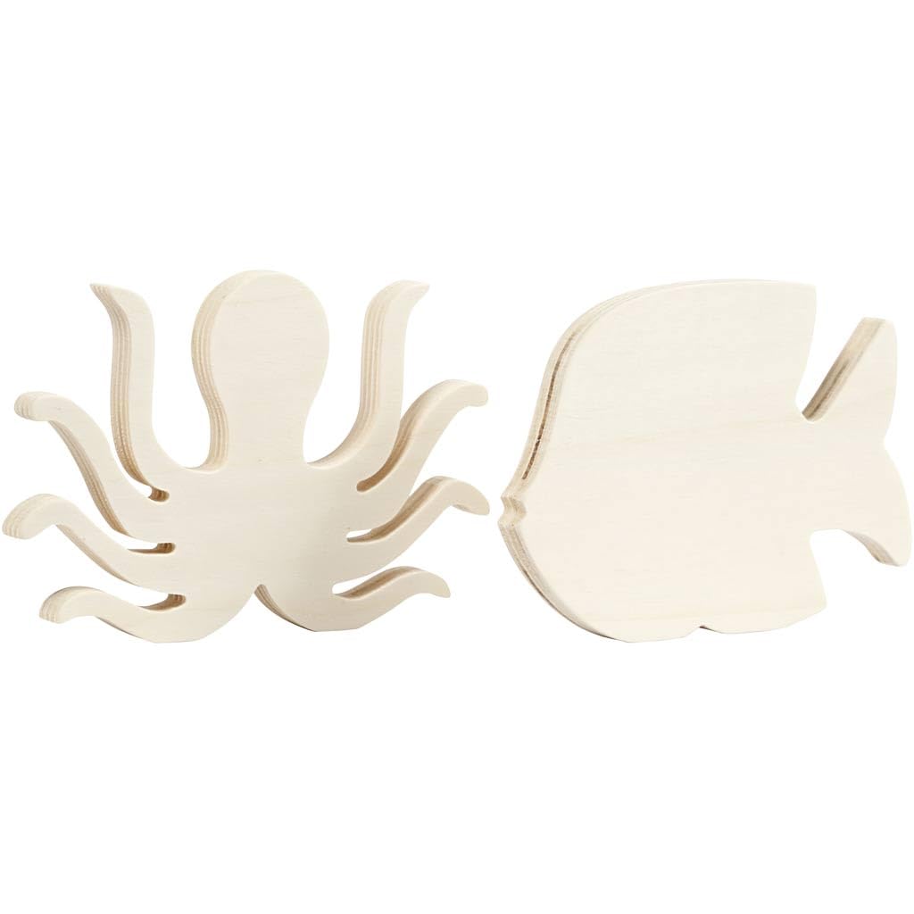 Creotime Wooden octopus and fish to decorate 16 x 11 cm
