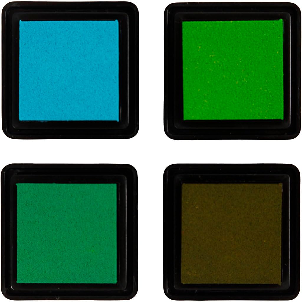 Stempelkissen, H: 2 cm, Größe 3,5x3,5 cm, Grün, Hellgrün, Olivgrün, Aqua, 4 STK/ 1 Pck. creotime