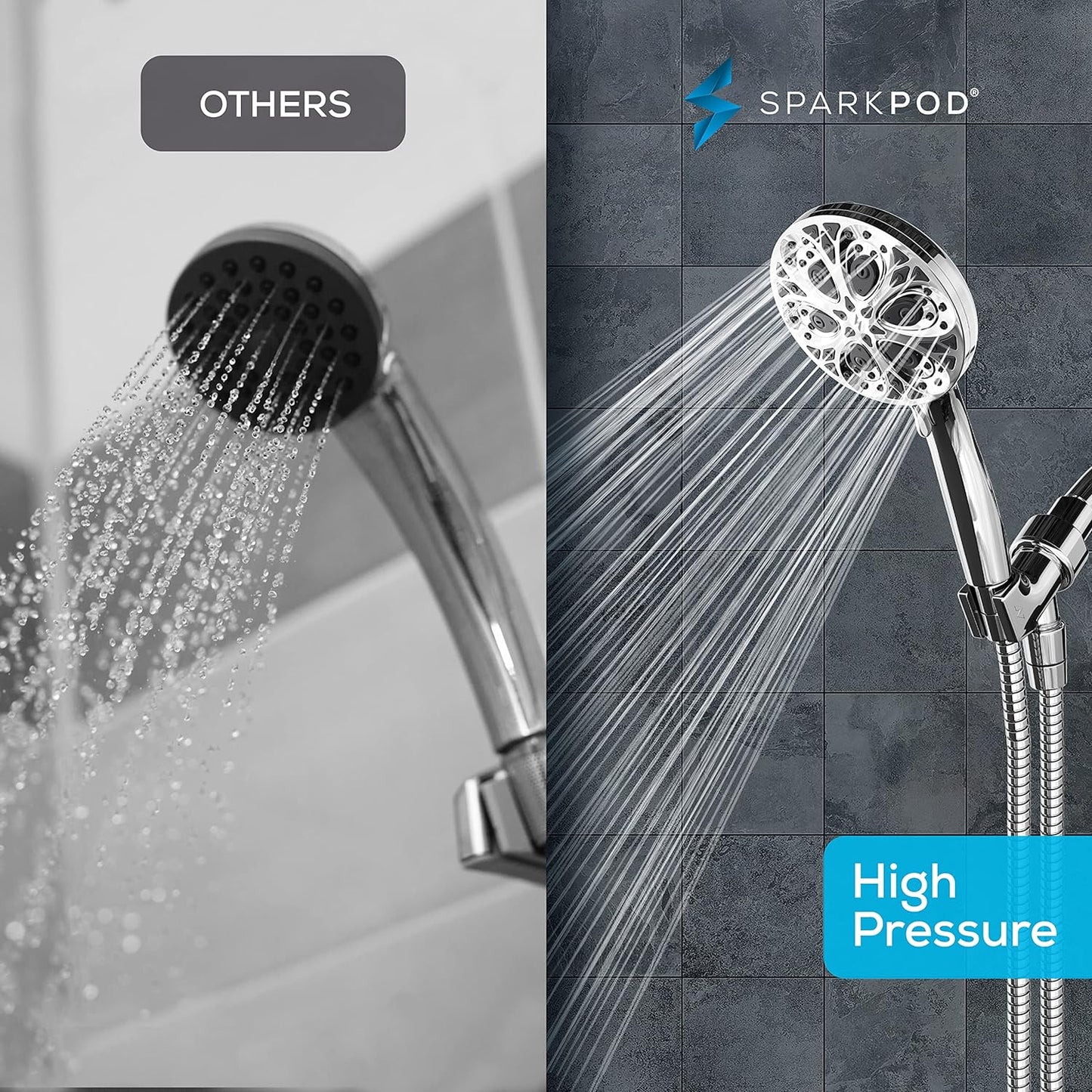 SparkPod 5`` Shower Head High Pressure 10 Functions Chrome