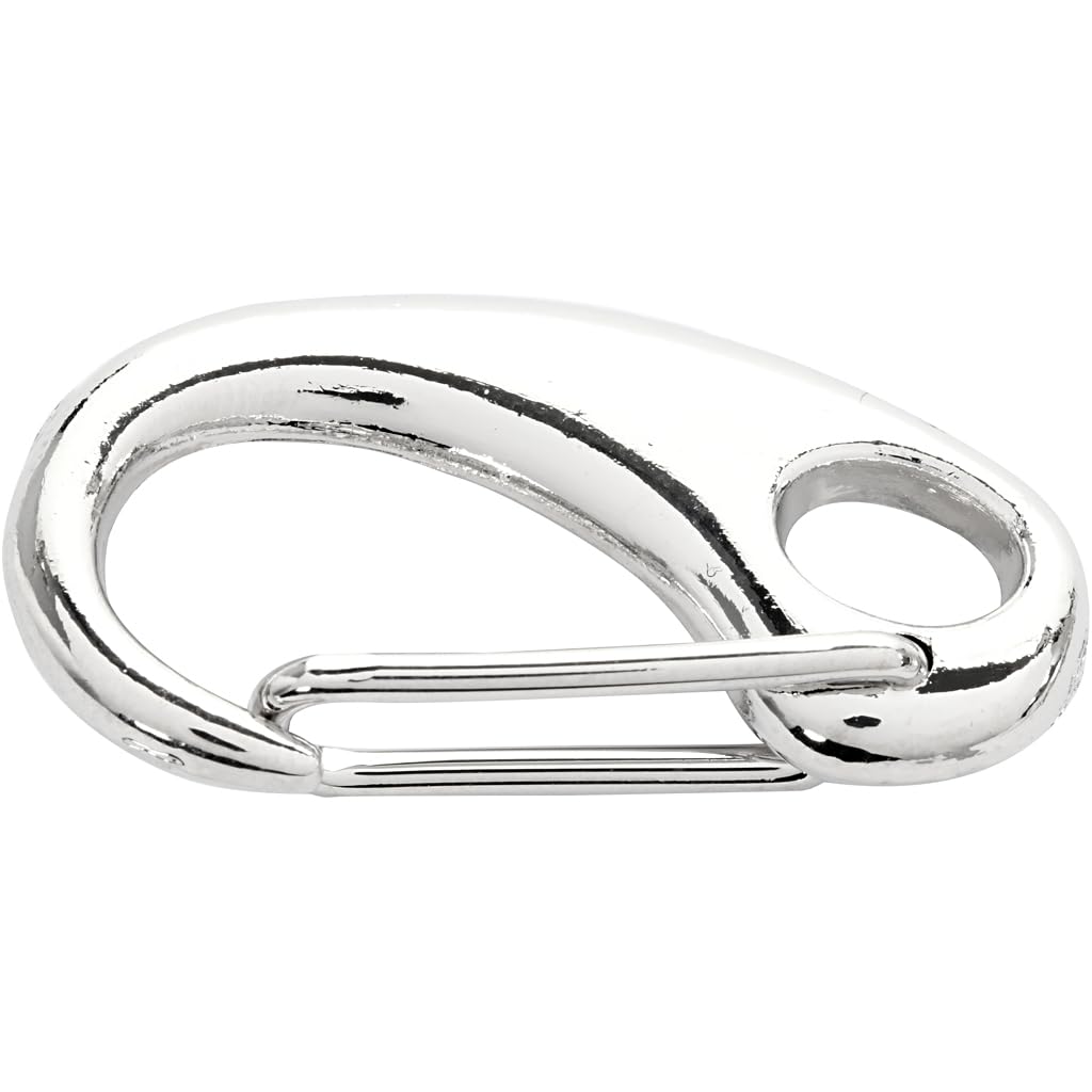 Spring Hook, L: 30 mm, W: 15 mm, silver-plated, 2pcs