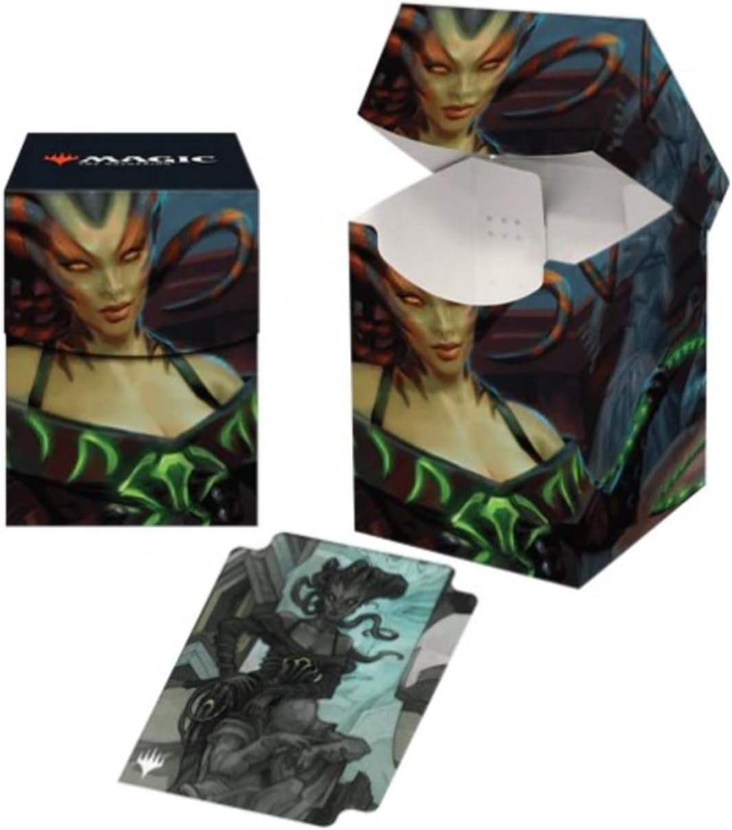 Ultra Pro - Outlaws of Thunder Junction 100+ Deck Box® Ft. Vraska for Magic: The Gathering, TCG collectible gaming accessory protective card deck holder
