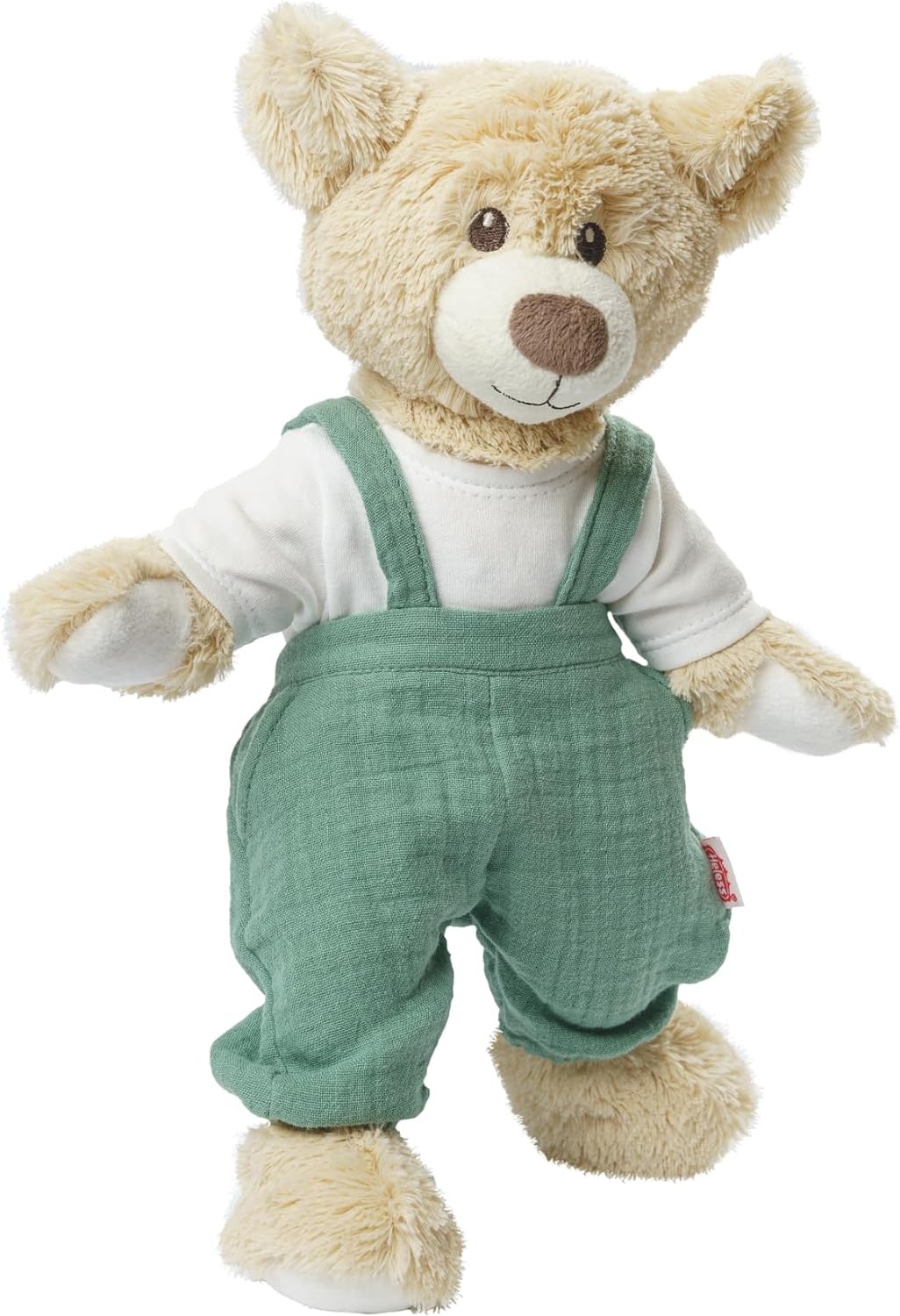 Heless 1416-Clothes 100% organic cotton, 2-Piece Set with Dungarees in Sage Green and White T-Shirt for Dolls and Stuffed Animals Size 28-35 cm, Green, White (1416)