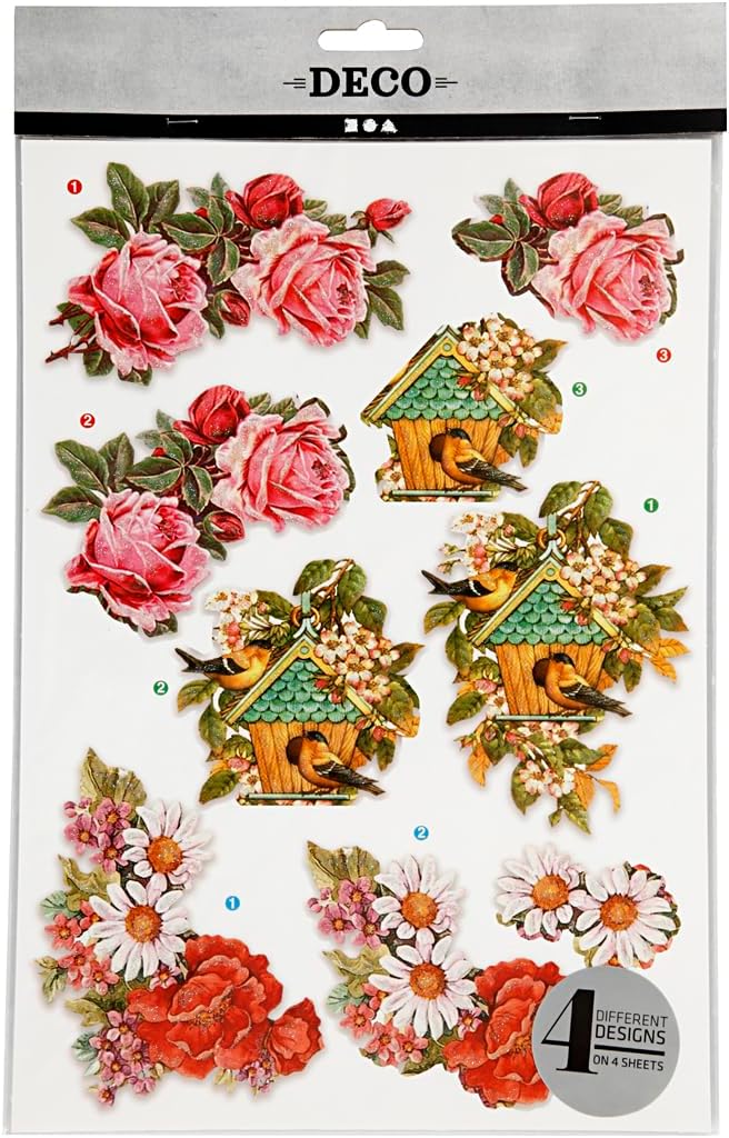 Die cut 3D Blumen und Vögel 4 Blatt