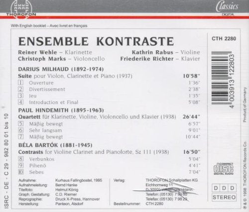 20th Cent Cham Works: Milhaud Hindemith Bartok