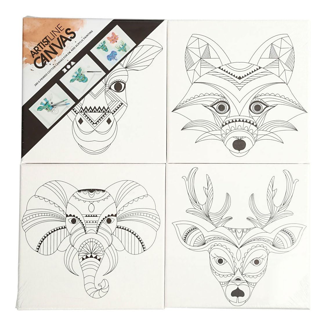 4 x 20 cm Keilrahmen mit Druck auf Leinwand 280 g Tiefe 1,5 cm Tiere