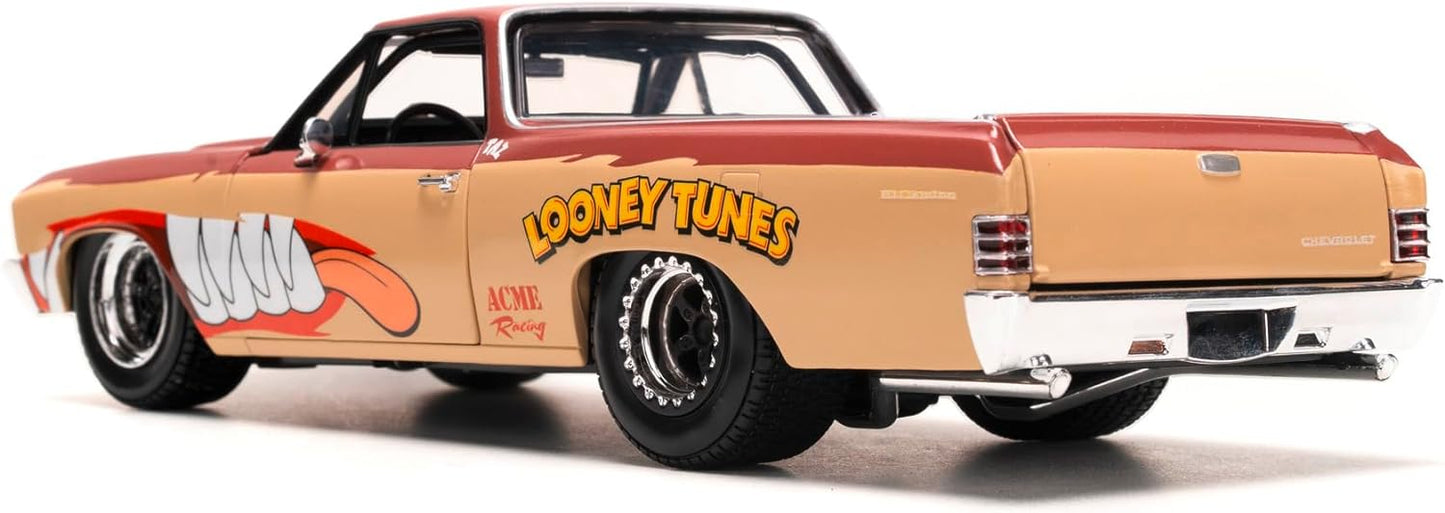 JADA Looney Tunes Chevy EL Camino including Tazmanian Devil Figure, Metal Model Car, 1:24, Doors for Opening, 19 cm, for Fans and Children from 8 Years