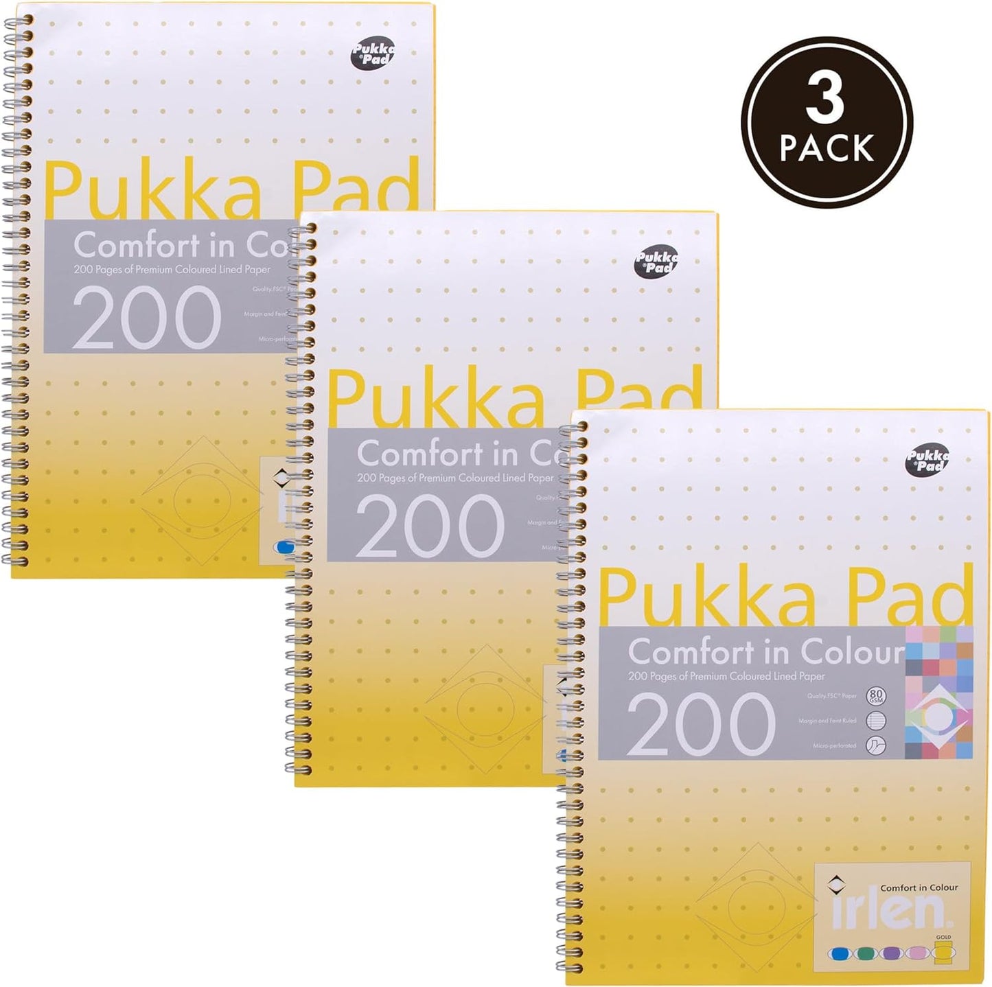 Pukka Pad, Irlen Jotta Pad A4 Notebook 3-Pack – Wire Bound Notepad 200 Pages of 80GSM Coloured FSC Certified Lined Paper – Designed for Visual Perception Difficulties – 29.7 x 23cm