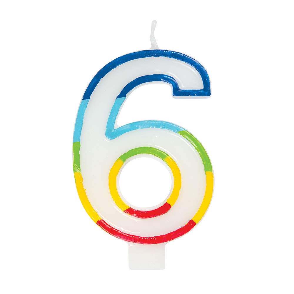 Unique Party: Rnbw Brdr Numbr Bday Candle #6