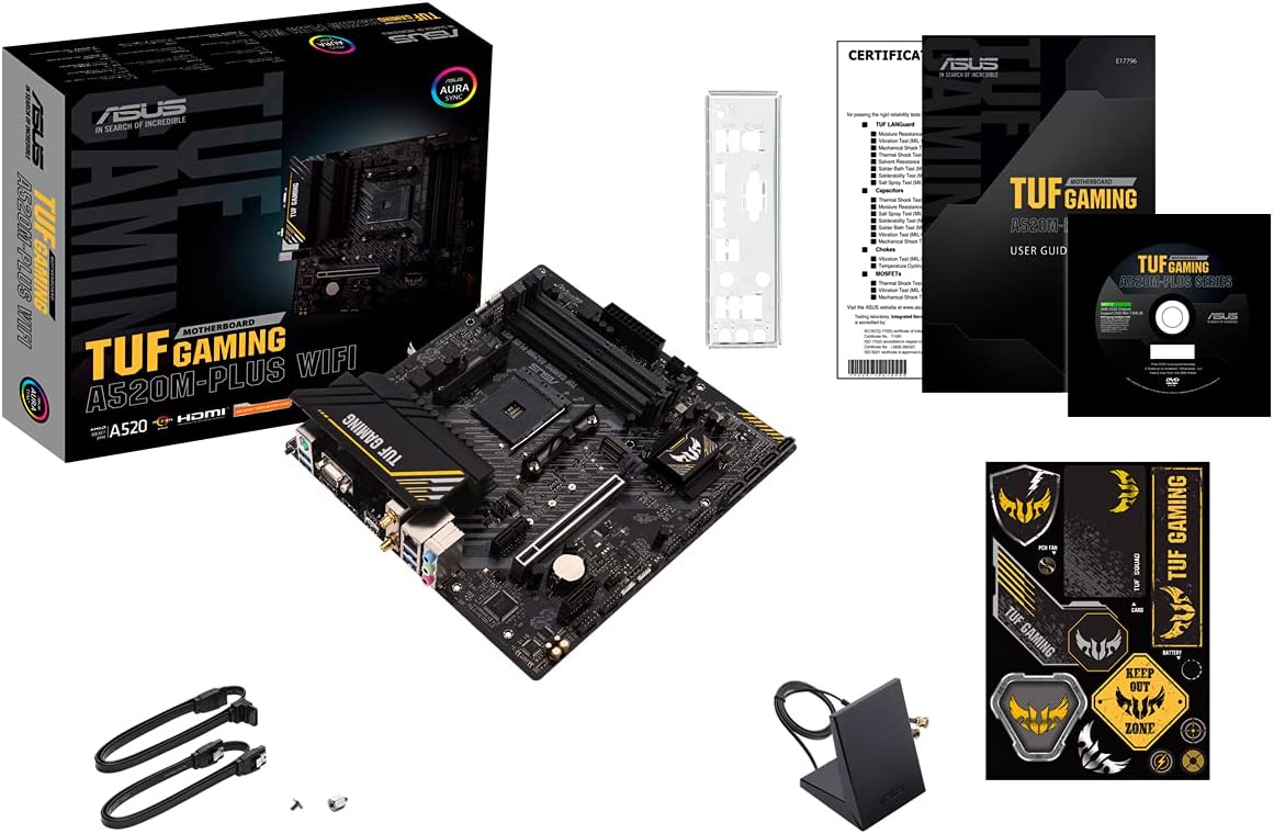 Asus TUF GAMING A520M-PLUS WIFI, AMD A520, AM4, Micro ATX, 4 DDR4, VGA, HDMI, DP, AC Wi-Fi, 1x M.2