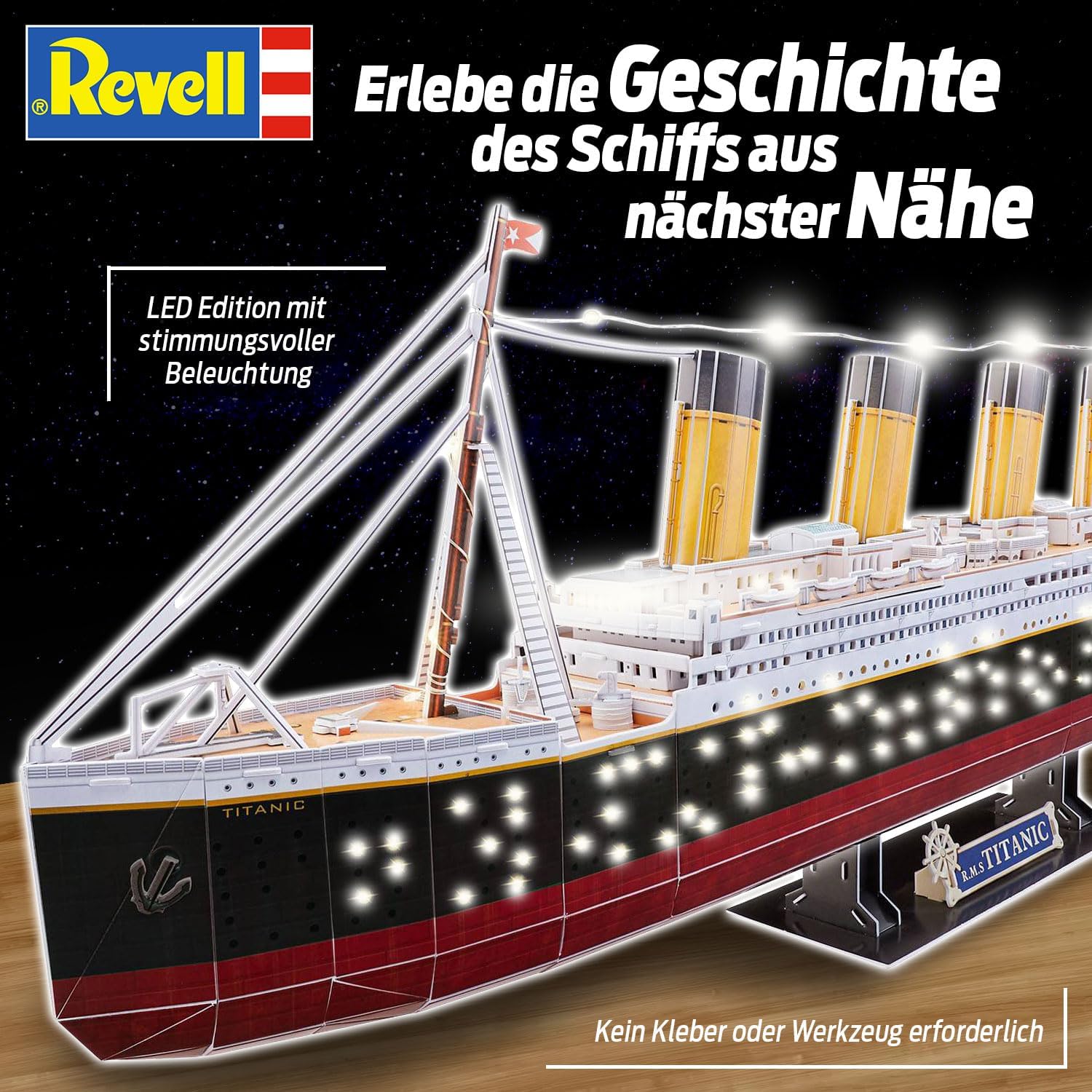 Revell 3D Puzzle 00154 RMS Titanic - LED Edition 266 Pieces, Highly Detailed, Stunning Light Effects, Over 87cm in length, Fun & Easy To Build