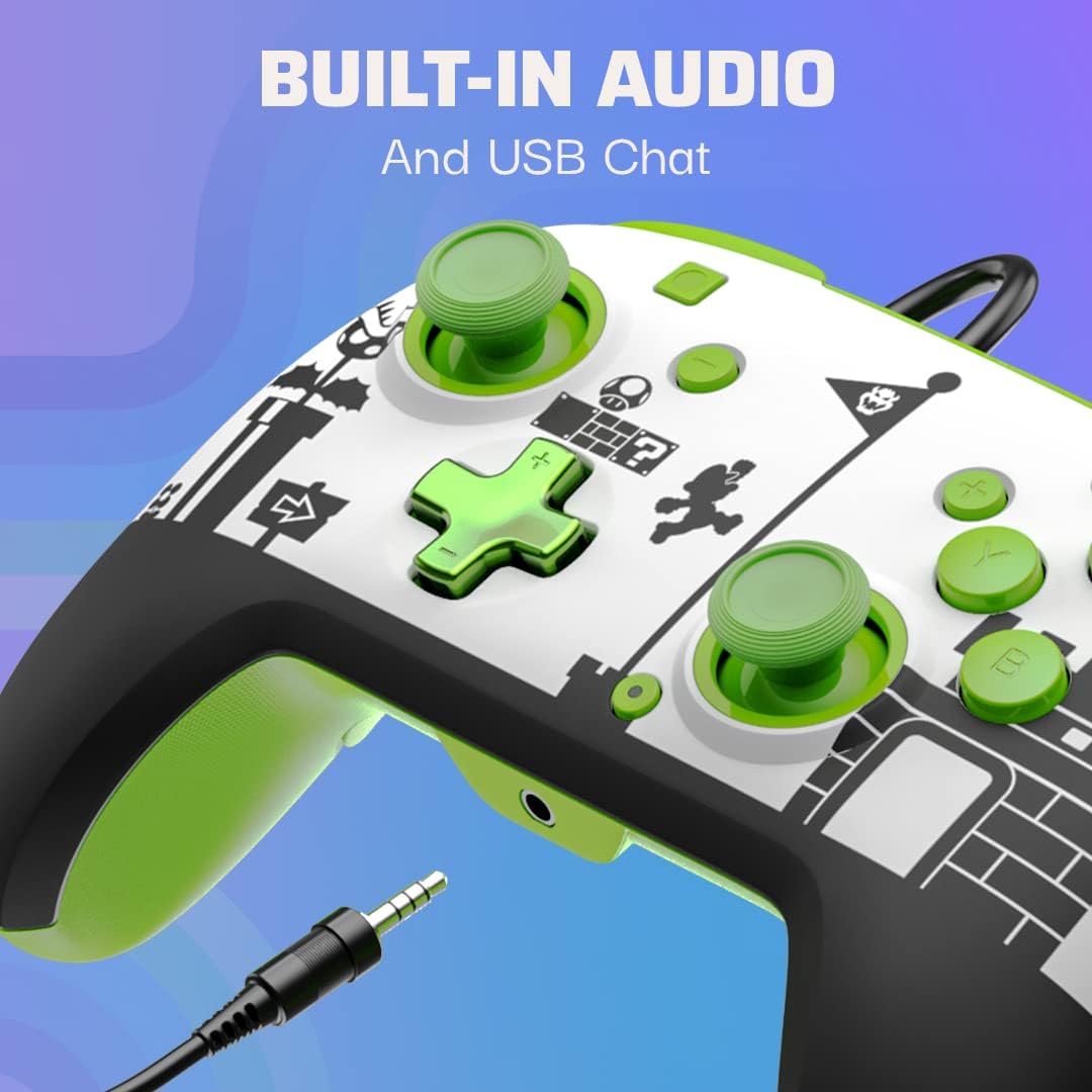 PDP Switch Rematch Wired controller SUPER MARIO Officially Licensed by Nintendo - Customizable buttons, sticks, triggers, and paddles - Ergonomic Controllers Mario Retro White and Green