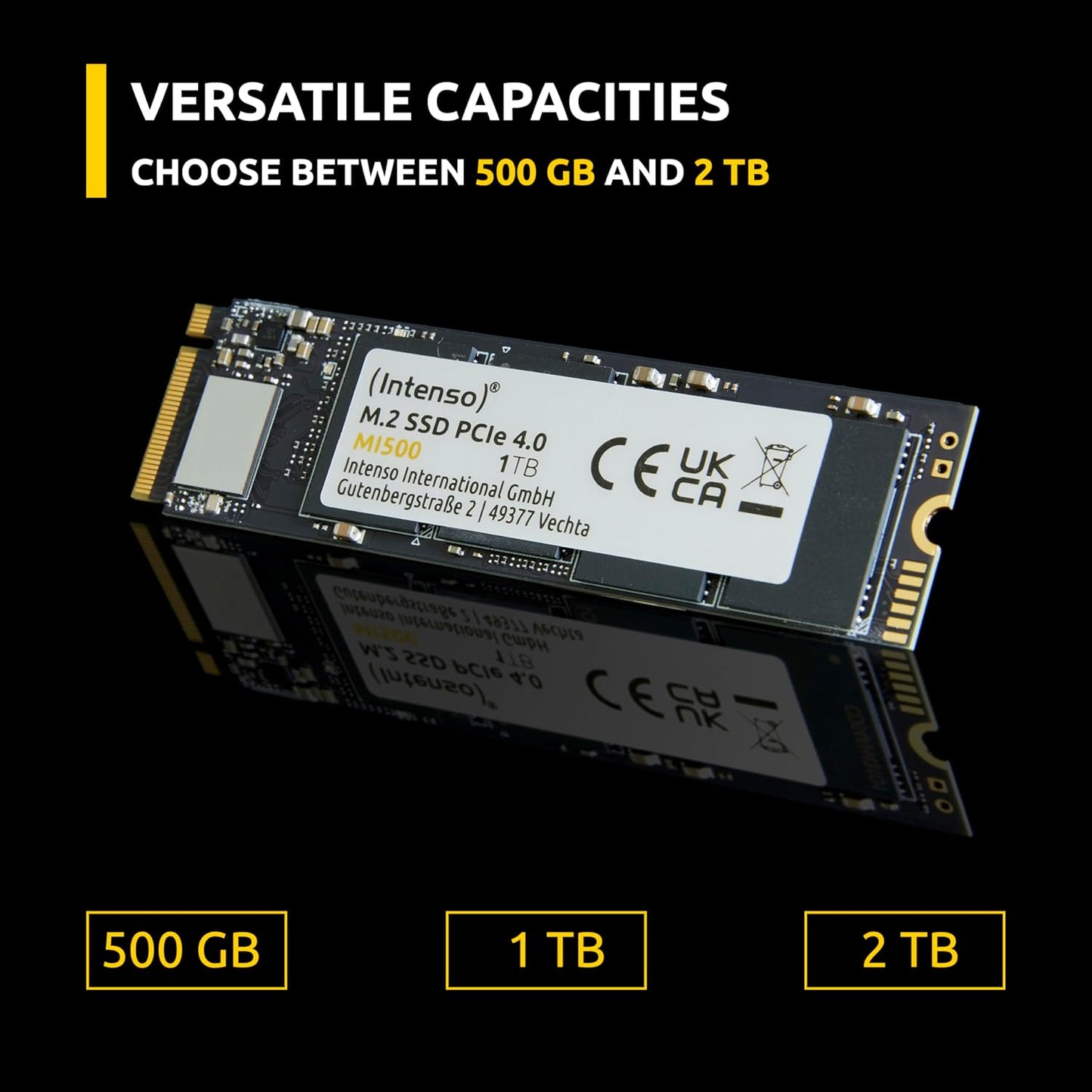 Intenso MI500 1TB NVMe SSD, M.2 Internal SSD, PCIe 4.0 Gen4x4, 5300MB/s Read, 4500MB/s Write, Solid State Drive, 1TB