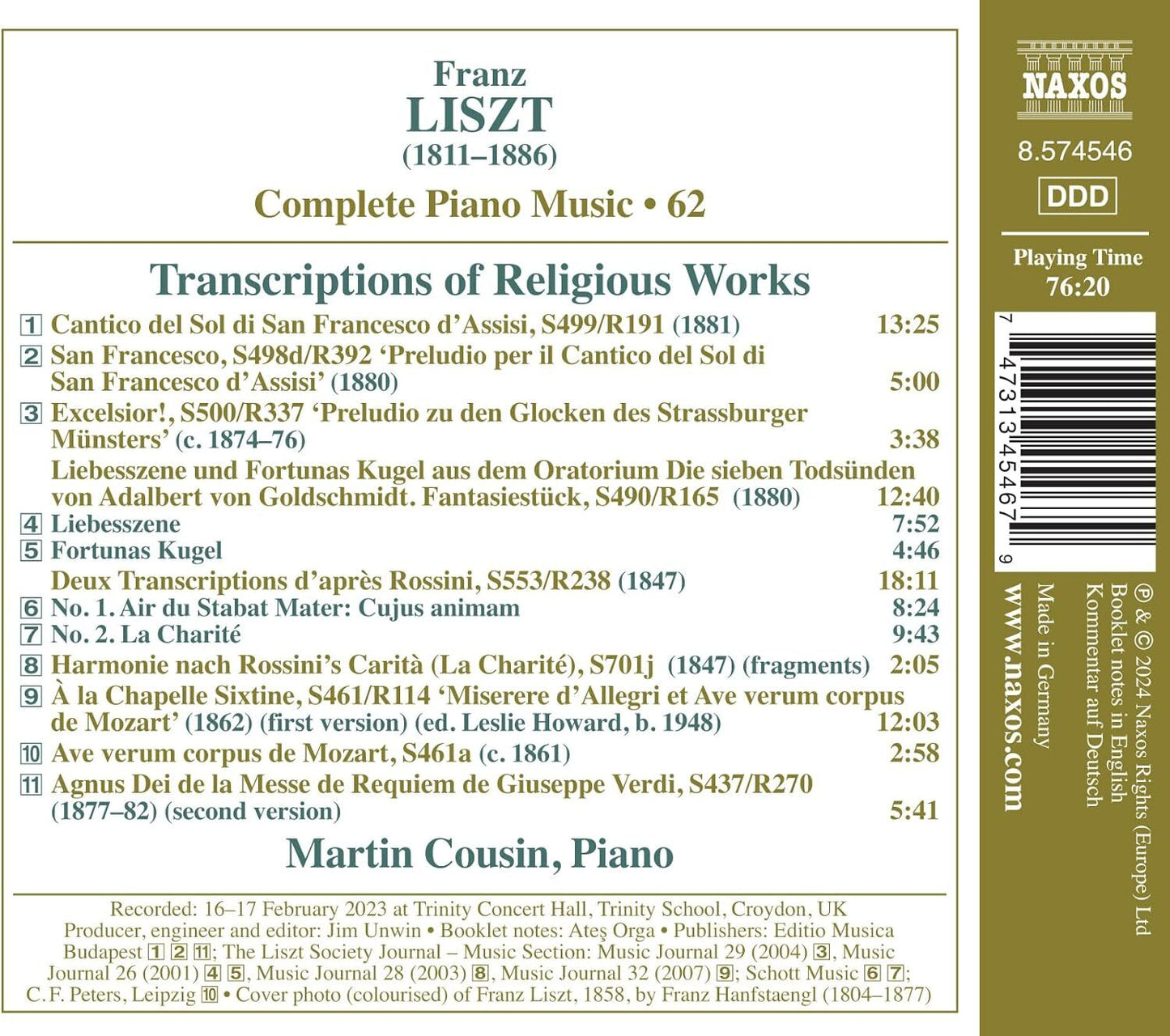 Franz Liszt: Transcriptions of Religious Works