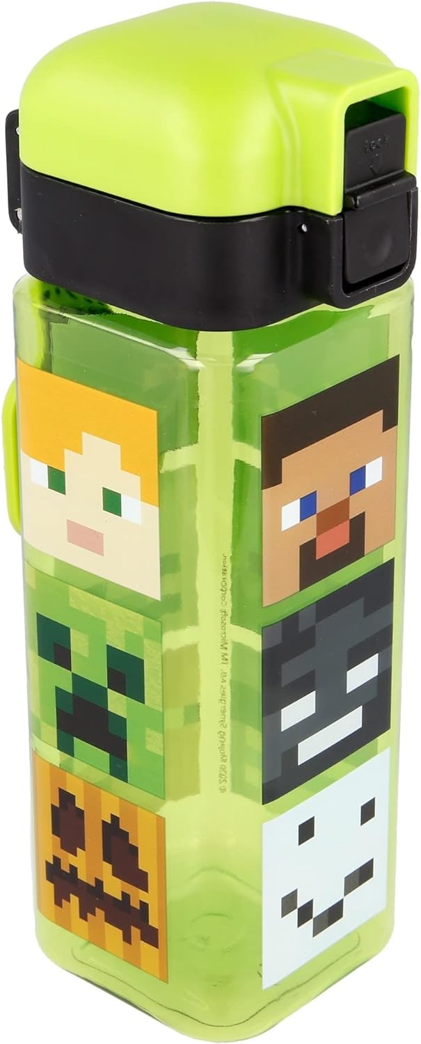 Minecraft | Kinder wiederverwendbare Flasche mit Anti-Tropf-System und Tragegriff - einfache Push-Button-Öffnung - Bpa frei - leichtes und langlebiges Material - Kapazität 550 ml