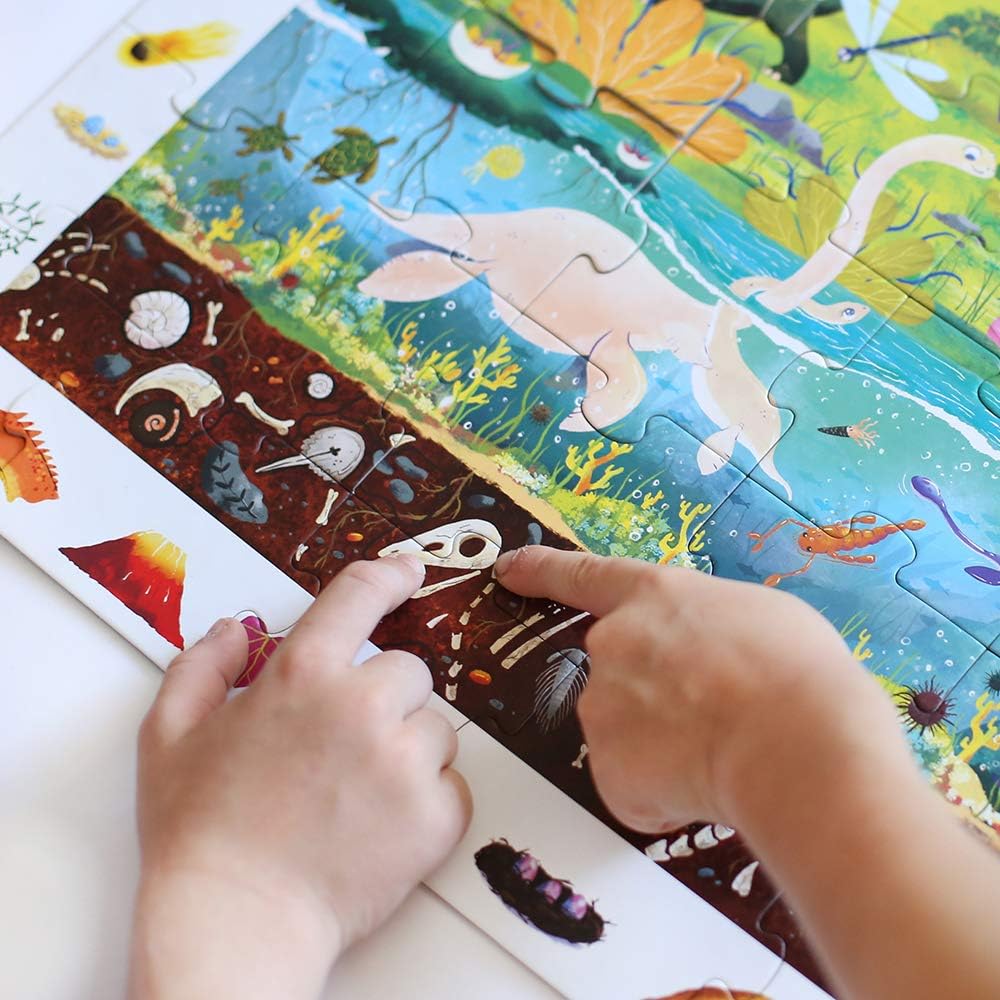 Banana Panda Dinosaur Puzzle - Large 60-Piece Observation Floor Puzzle with Seek and Find Activity, Includes Educational Poster with Dino Facts for Added Learning, for Kids Ages 4 Years and up