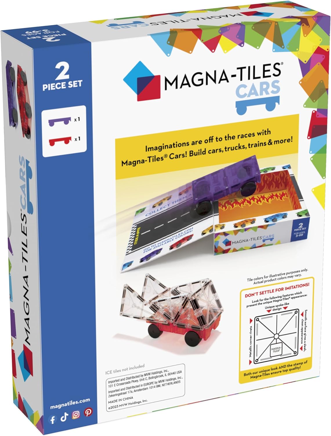 Magna Tiles Cars – Purple & Red 2-Piece Magnetic Construction Set, The Original Magnetic Building Brand
