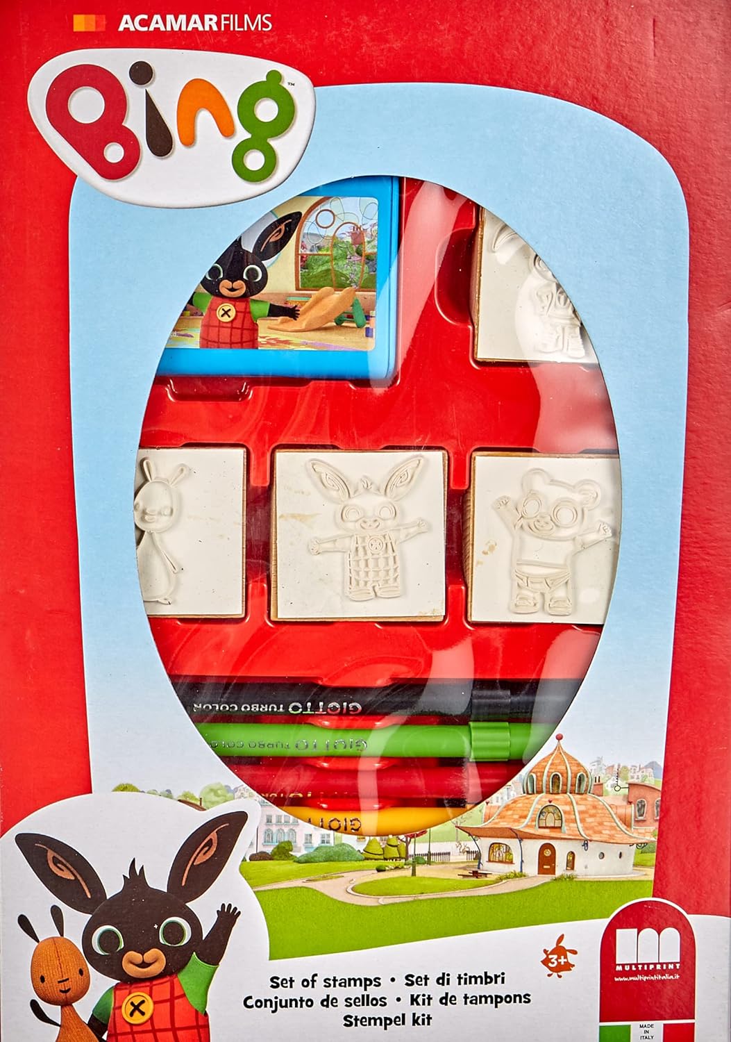 Multiprint Box 4 Stamps for Kids Bing, 100% Made in Italy, Personalized Stamps for Children, in Wood and Natural Rubber, Non-toxic Washable Ink, Gift Idea, art.27987
