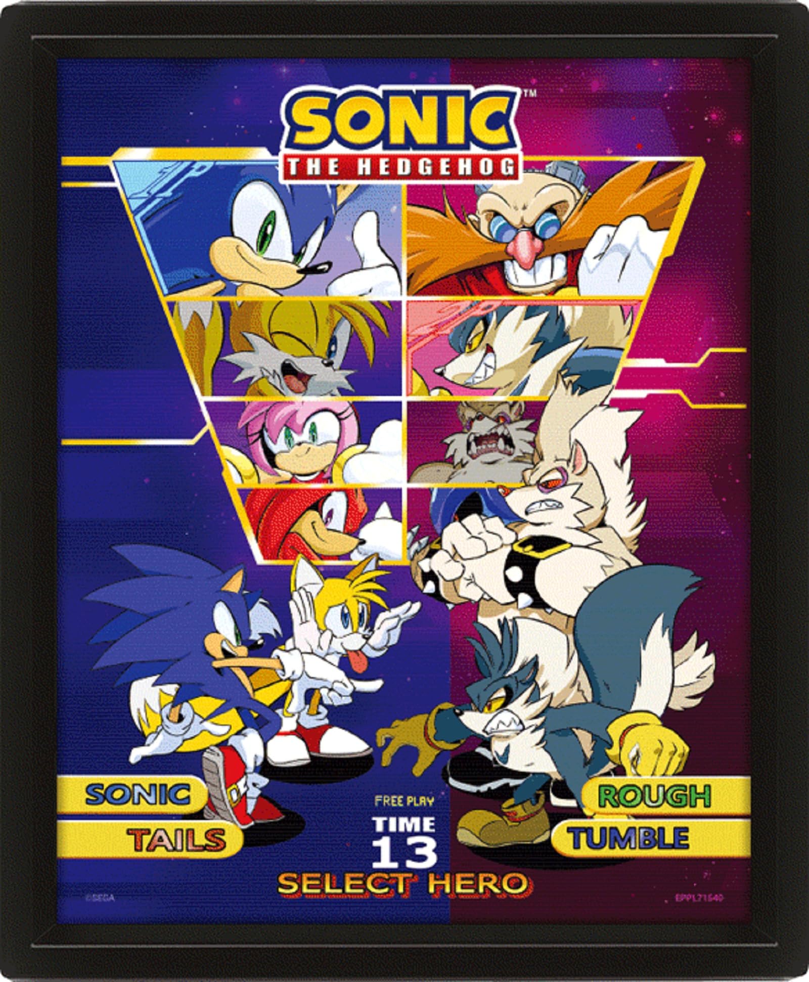 Pyramid International Sonic the Hedgehog Poster in 3D (Select Your Fighter Design) Lenticular 3D Wall Art and Posters in Black Picture Frame 25cm x 20cm x 1.5cm - Official Merchandise