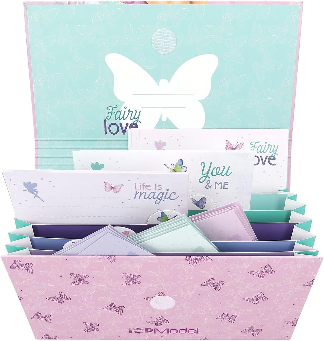 Depesche TOPModel Fairy Love 12974 Writing Paper Set in Purple Expanding Folder with Model Motif and Butterflies Includes 24 Letter Sheets in 3 Designs and 18 Envelopes