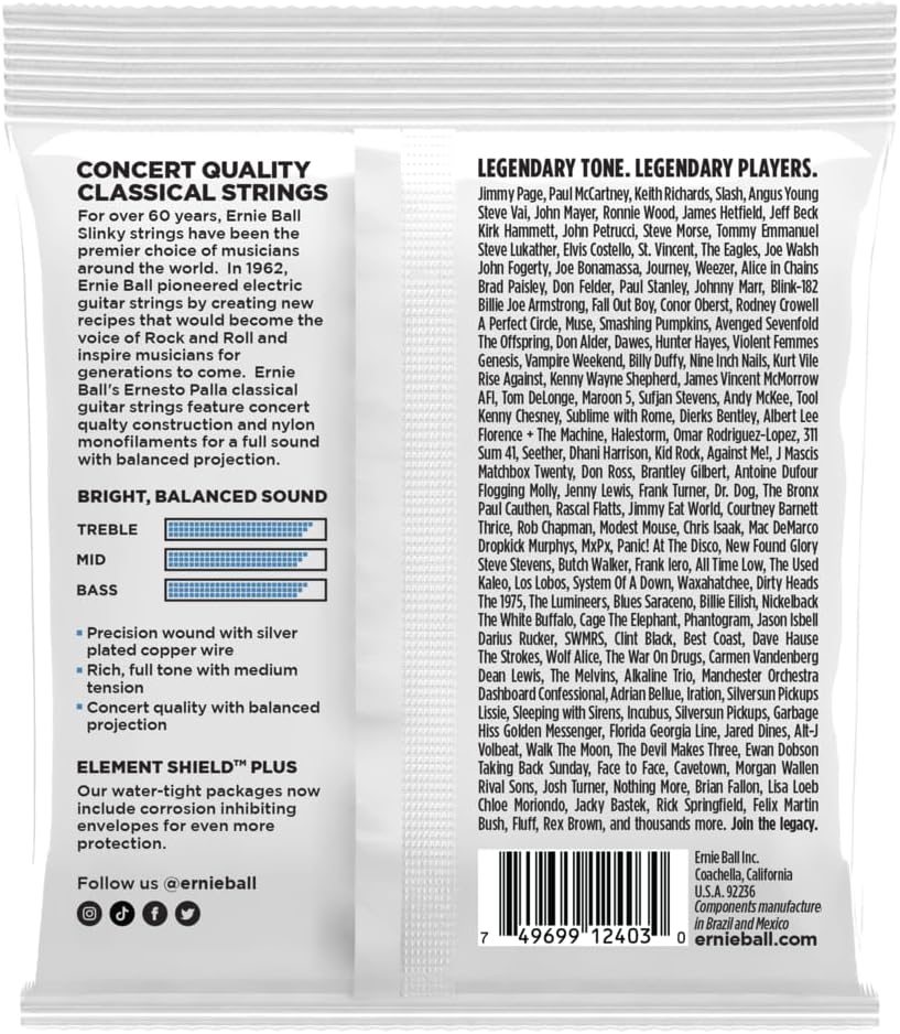 Corde Ernie Ball 2403 Ernesto Palla Clear & Silver Chitarra Classica