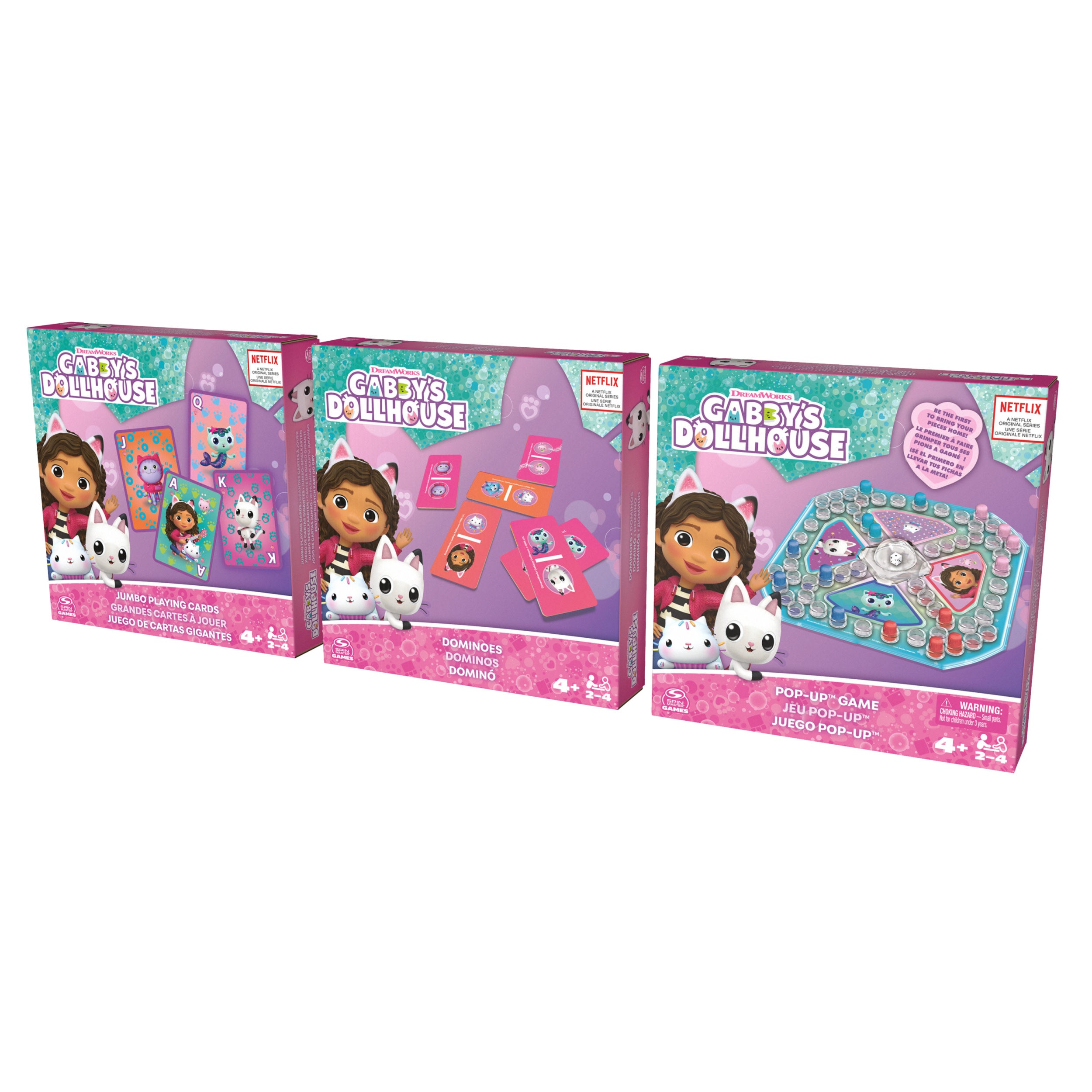 Games Gabby’s Dollhouse 3 Game Bundle Gift Set, Pop-Up Game Dominoes Jumbo Playing Cards, Gabby’s Dollhouse Toys Kids , for Preschoolers Ages 4 and up
