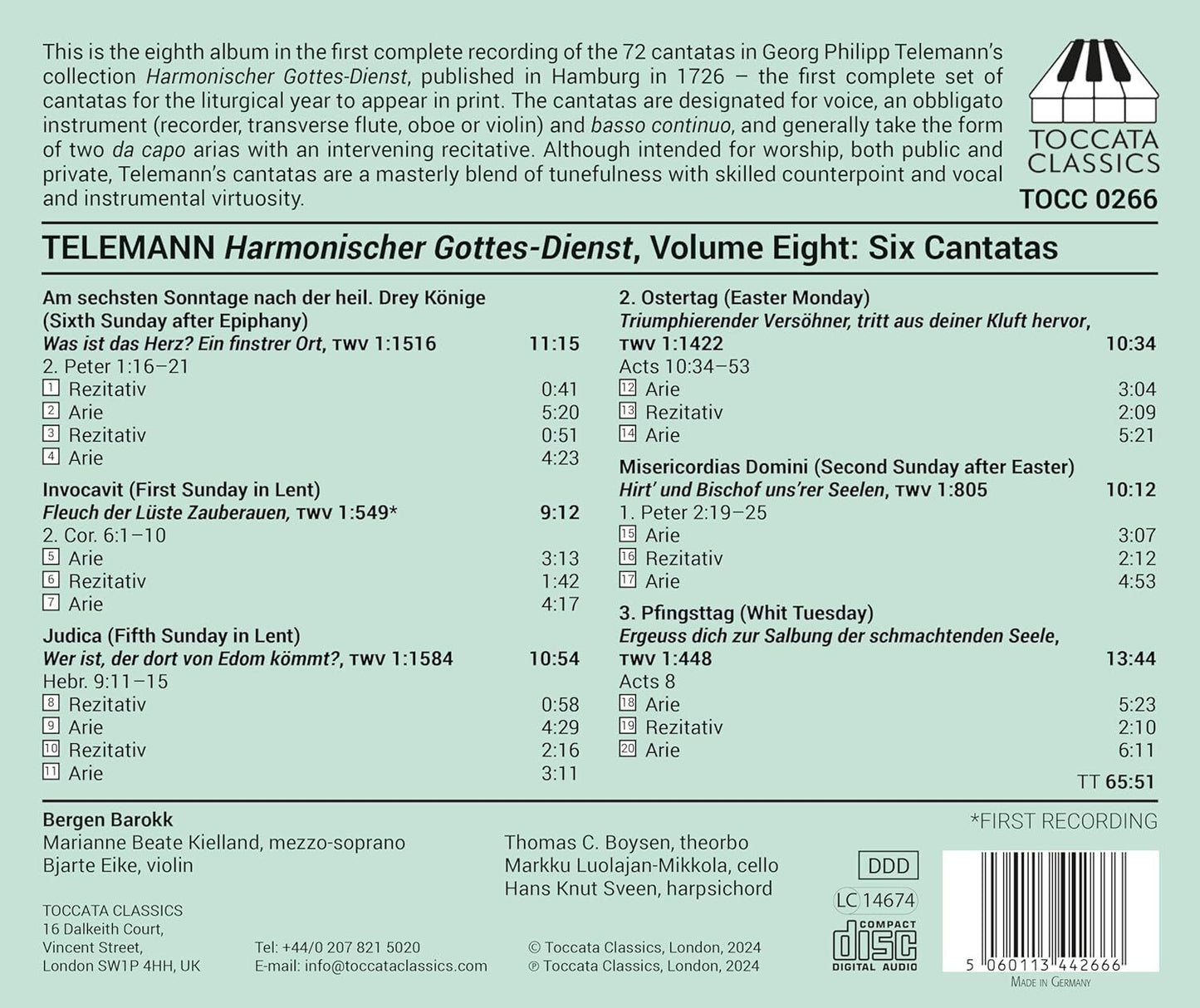 Georg Philipp Telemann: Harmonischer Gottes-Dienst - Volume 8