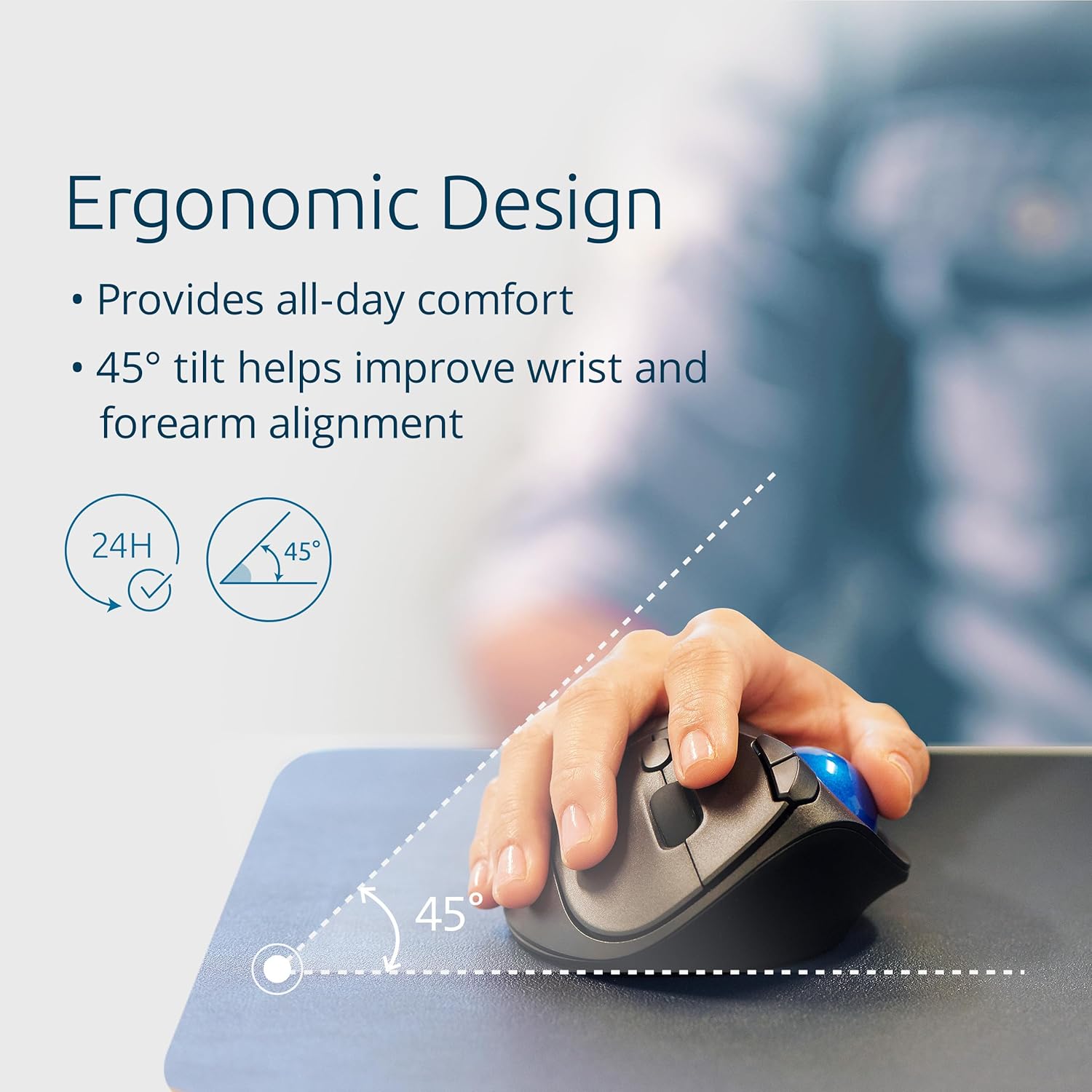 Kensington Pro Fit Ergo TB450 Bluetooth 2.4GHz with Dual Wireless Capability, Up to 18 months of Battery Life, Ergonomic 34mm Thumb Operated Trackball Mouse, Made from 50% Recycled plastic (K72194WW