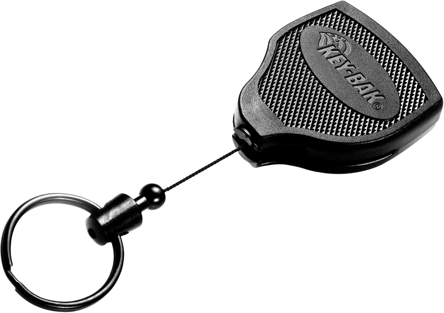 KEY-BAK SUPER48 Locking Retractable Keychain, Durable Polycarbonate Case, Leather Belt Loop, and Oversized Split Ring, Black Modern