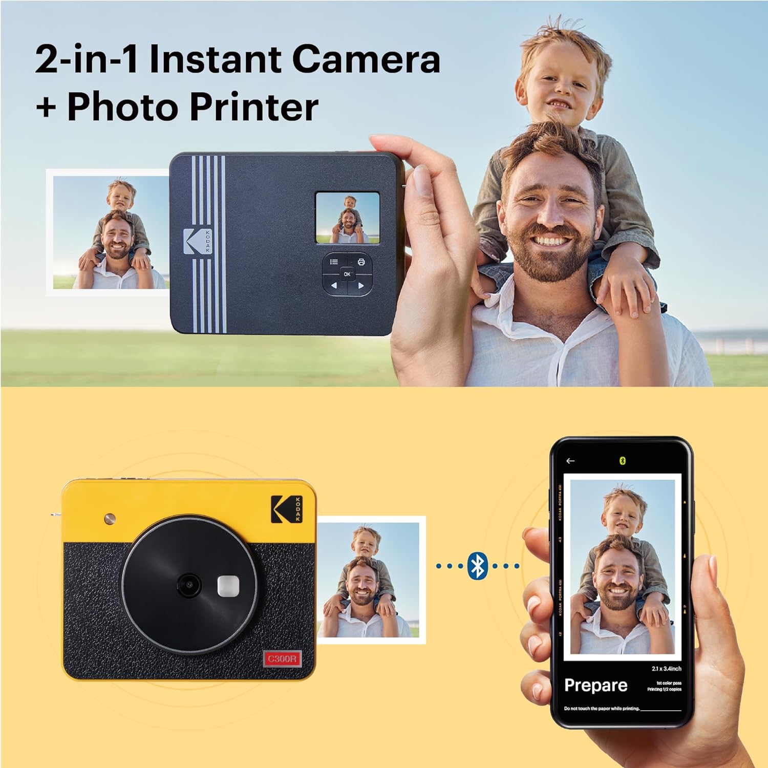 KODAK Mini Shot 3 Retro 4PASS 2-in-1 Instant Digital Camera and Photo Printer (3x3 inches)