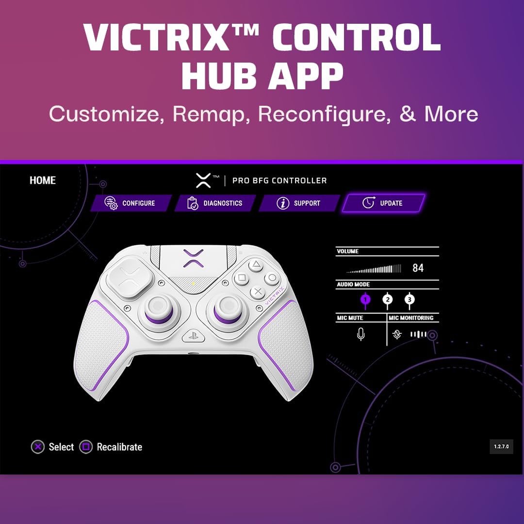 PDP Victrix Pro BFG draadloos Gaming Controller for Playstation 5 / PS5, PS4, PC, Modular Gamepad, Remappable Buttons, Customizable Triggers/Paddles/D-Pad, PC App White