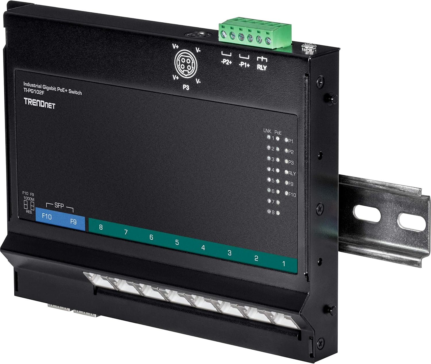TRENDnet TI-PG102F 10-Port Industrial Gigabit PoE+ Wall-Mount Front Access Switch