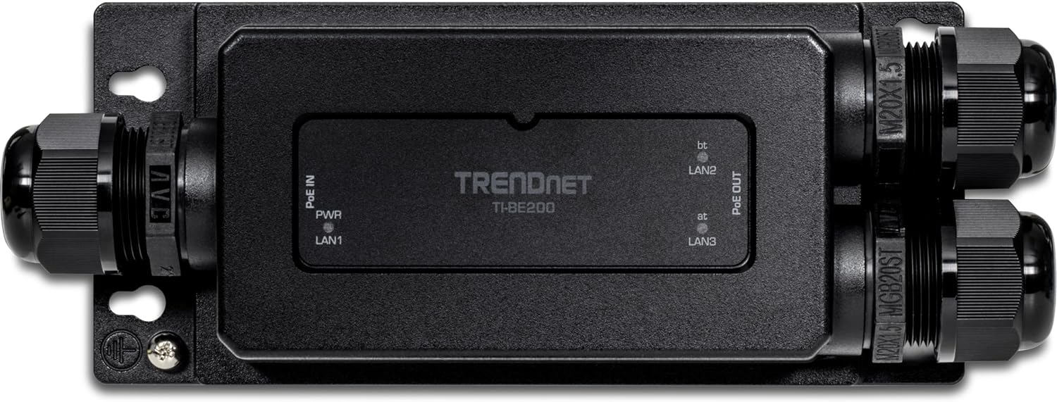 TRENDnet 2-Port Industrial Outdoor Gigabit PoE++ Extender, Gehärtetes IP67 Extremtemperaturbewertetes Gehäuse, Verlängert PoE++ Anschluss bis zu 200 m (70ft) für bis zu 2 Geräte, Schwarz, TI-BE200