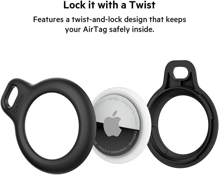 Belkin AirTag Case with Key Ring (Secure Holder Protective Cover for Air Tag with Scratch Resistance Accessory) – 4-pack, Black