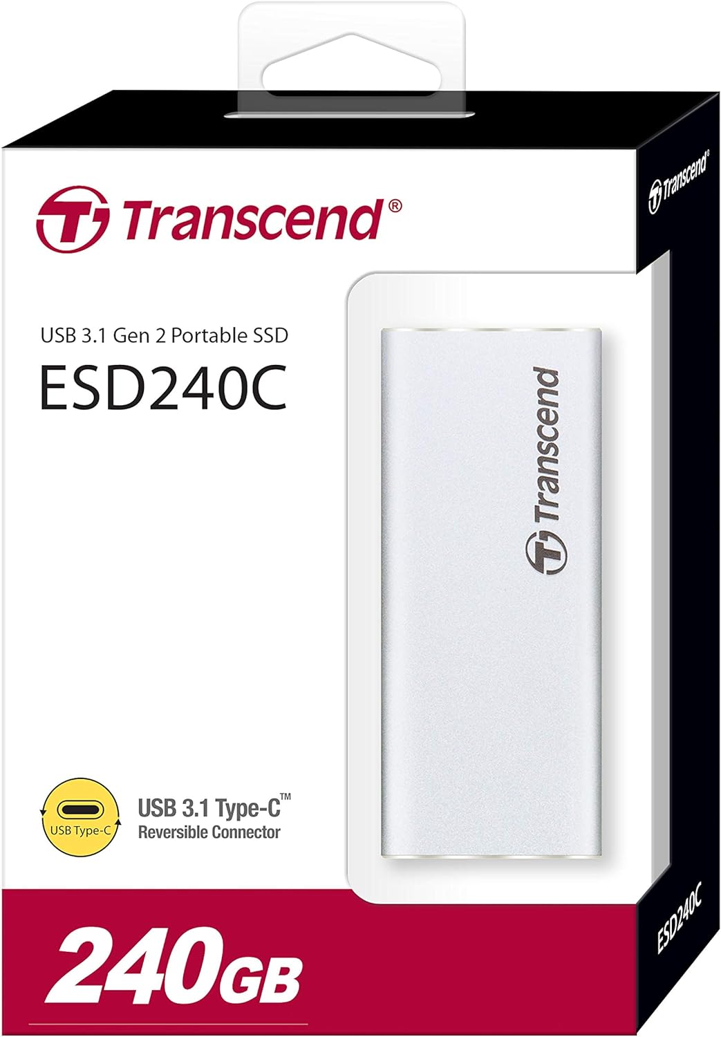 Transcend ultraschnelle 240GB portable, externe SSD USB3.1 Gen 2 ; Übertragung 520MB/s Speichererweiterung für Desktop-PCs, Laptops, Notebooks, PS4, Xbox, Typ C mit Aluminiumgehäuse; TS240GESD240C USB 3.1 Gen2 240GB