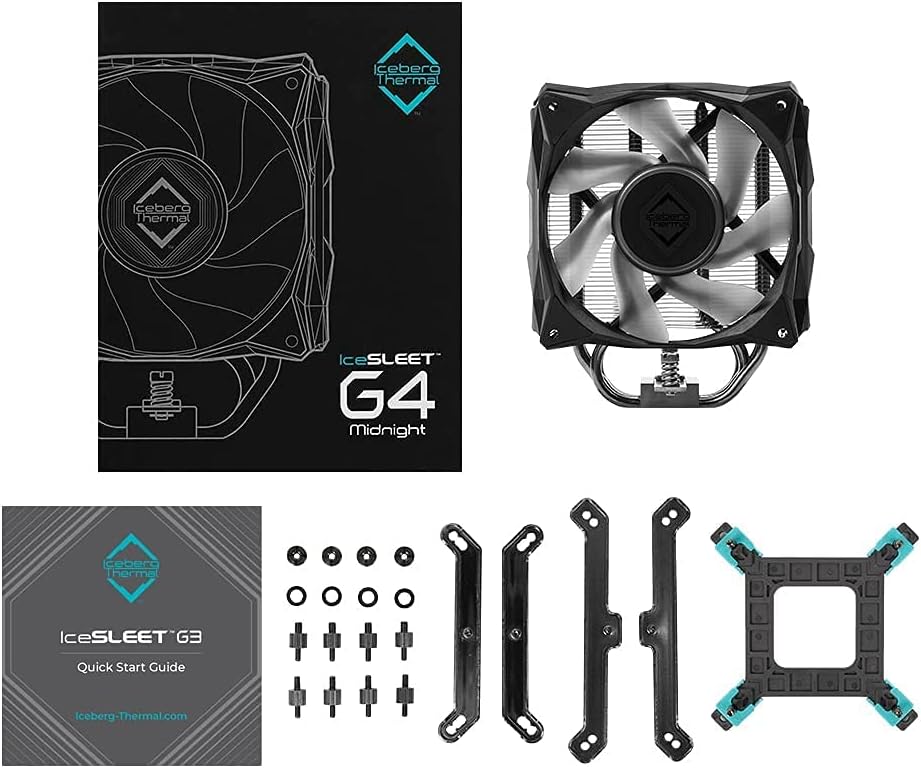 Iceberg Thermal IceSLEET G4 Midnight All-Black 4 vernickelte Heatpipes CPU Luftkühler mit ARGB 120 mm PWM Lüfter für Intel und AMD All Black(Limited Edition)