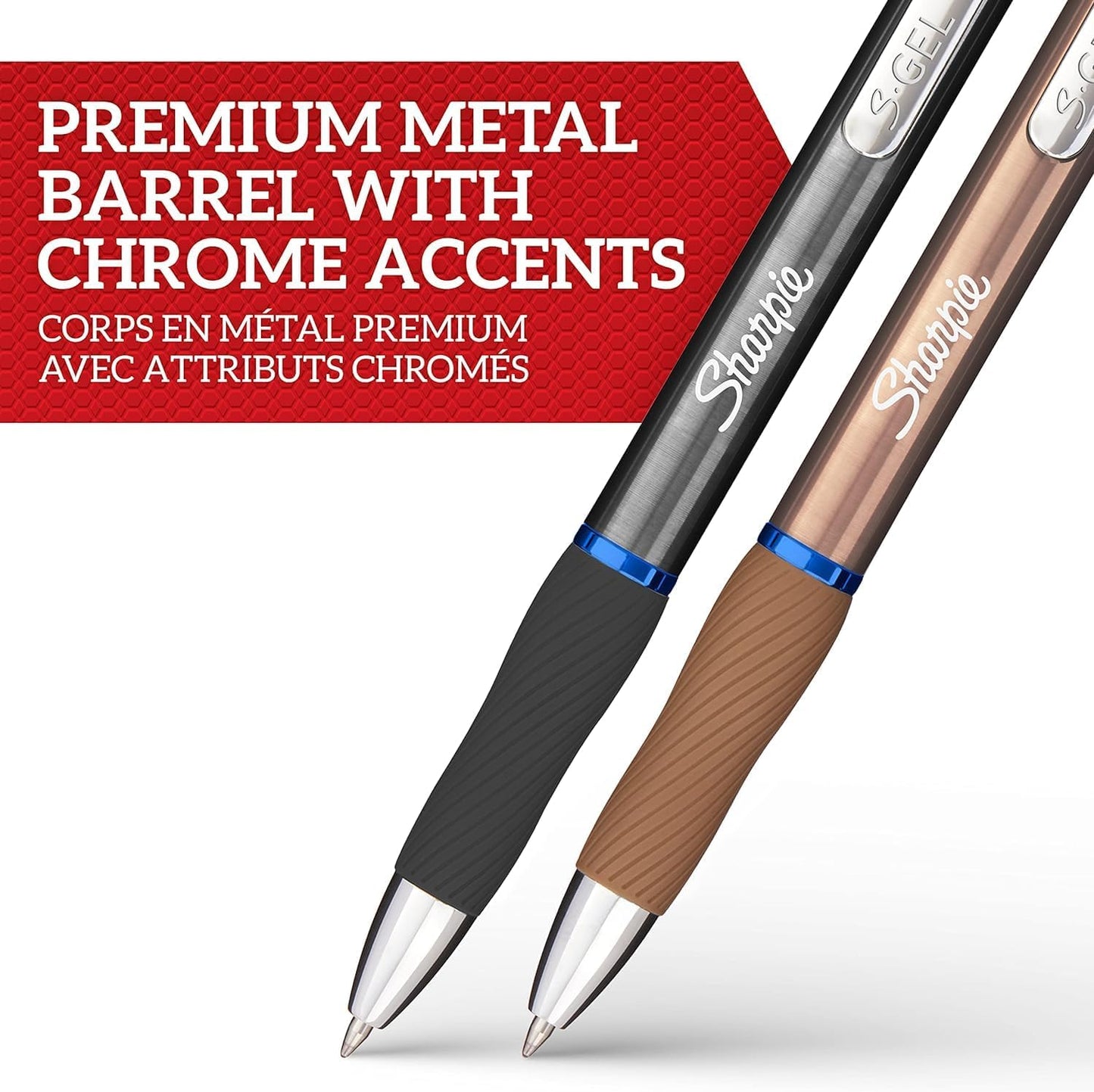 Sharpie S-Gel | Metal Gel Pens | Medium Point (0.7mm) | Steel Grey & Rose Gold | Blue Ink | 2 Pens & 2 Gel Pen Refills Blue 4 Piece Set Steel Grey & Rose Gold Barrels
