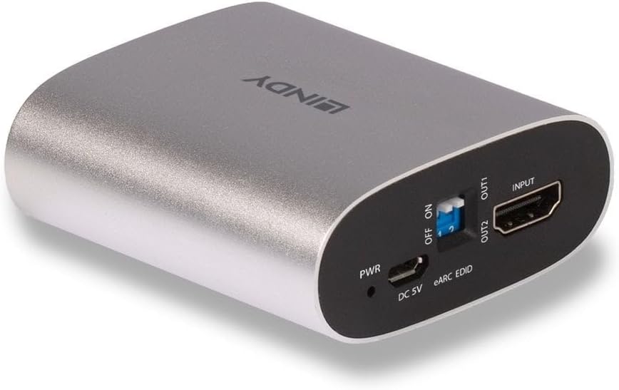 LINDY 4K60 HDMI eARC Extractor, Audio Extractor, HDMI 2.0, HDCP 2.3, 18Gbit/s, HDR10+, Dolby Vision, Dolby Atmos, 5.1/7.1 Audio