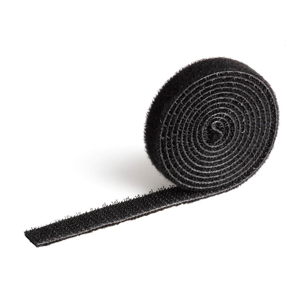Durable CAVOLINE Cable Management Hook and Loop Cable Tie | Reusable Self-Gripping Tape for Quickly Bundling and Tidying Cables | Can be Easily Cut To RequiRed Size | 1 Metre Roll in Black