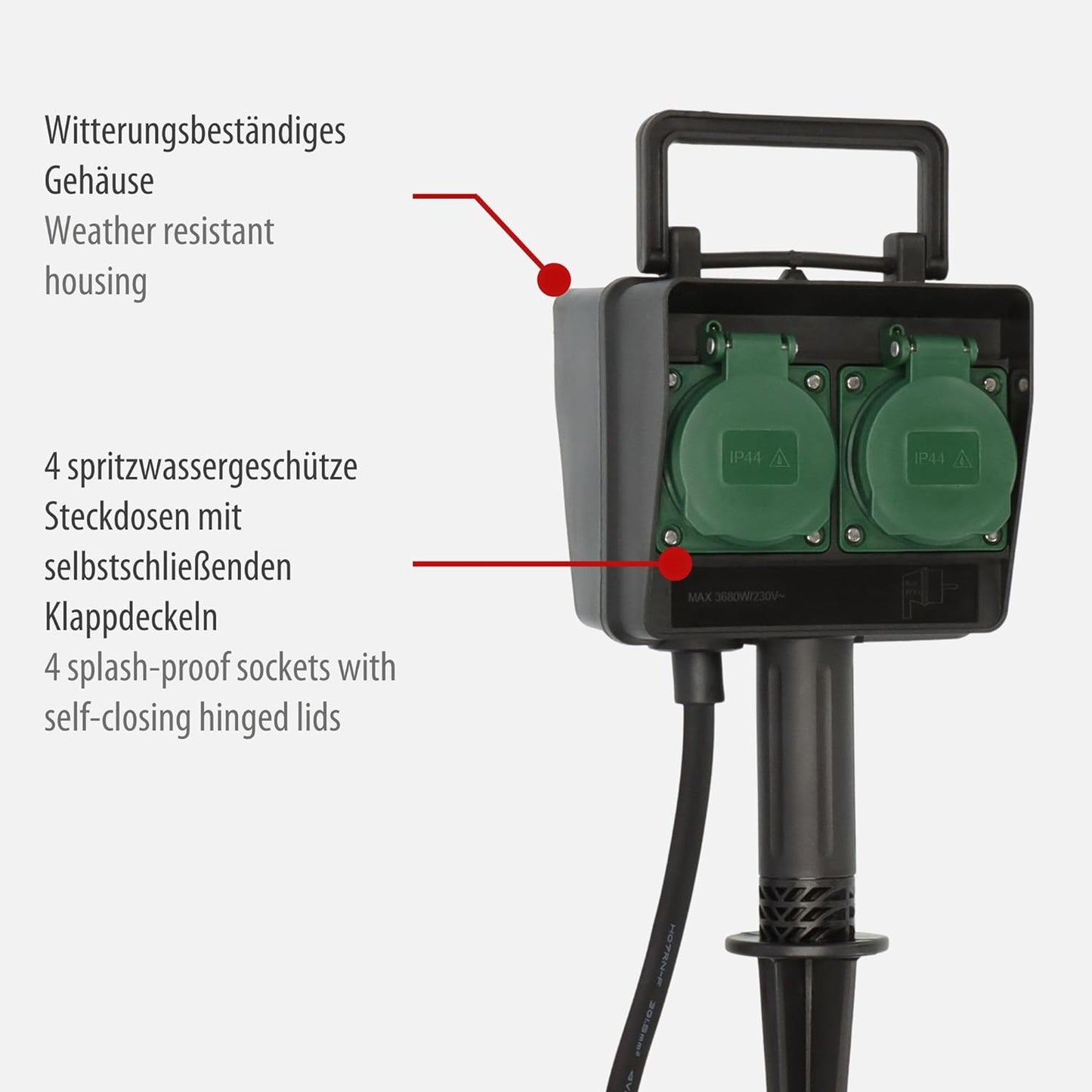 Brennenstuhl Gartensteckdose mit ErdspieB IP44 4x