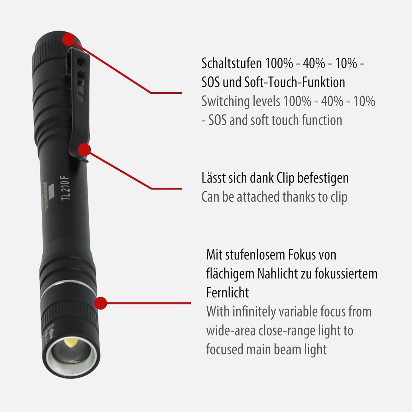 Brennenstuhl Taschenlampe LED LuxPremium TL 210 F/Handlampe mit Batterien und heller Osram-LED (180lm, bis zu 7h Leuchtdauer, 50m Leuchtweite, fremdkörper- und spritzwassergeschützt IP44)