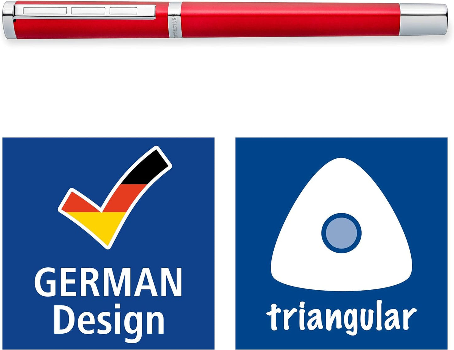 STAEDTLER Triplus 474 F Fountain Pen Roaring Red Premium Quality Metal Casing in Ergonomic Triangular Shape Steel Nib F with Blue Ink Cartridge 474 F02-3 Roaring Red Fine