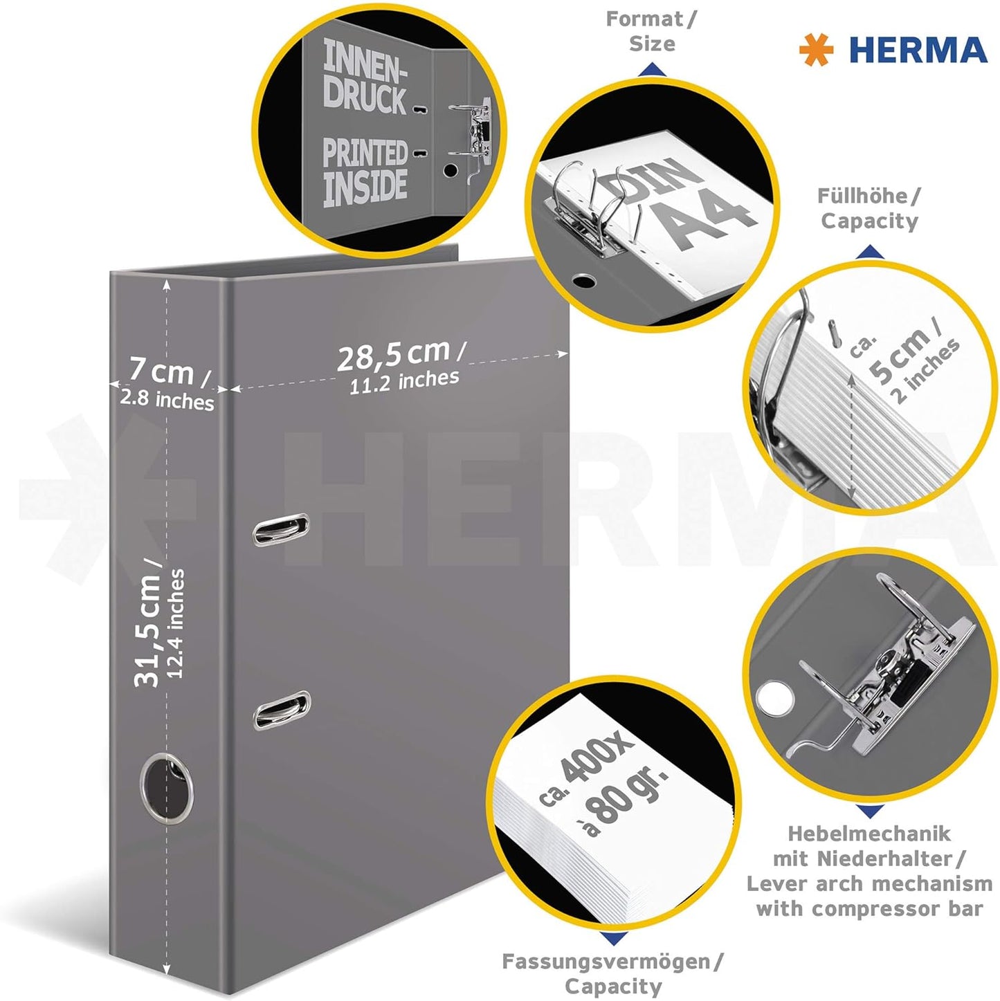 HERMA Lever Arch File Trend Cities with Rome Motif, A4, 70 mm Spine, with Inner Print, 1 Folder