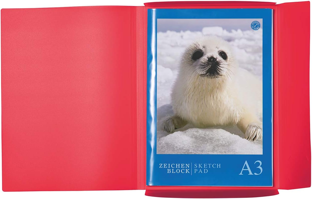 HERMA Elastic Folder Translucent in Red, A3, Sturdy Plastic, with 3 Inner Flaps, 1 Span Folder A3 Red