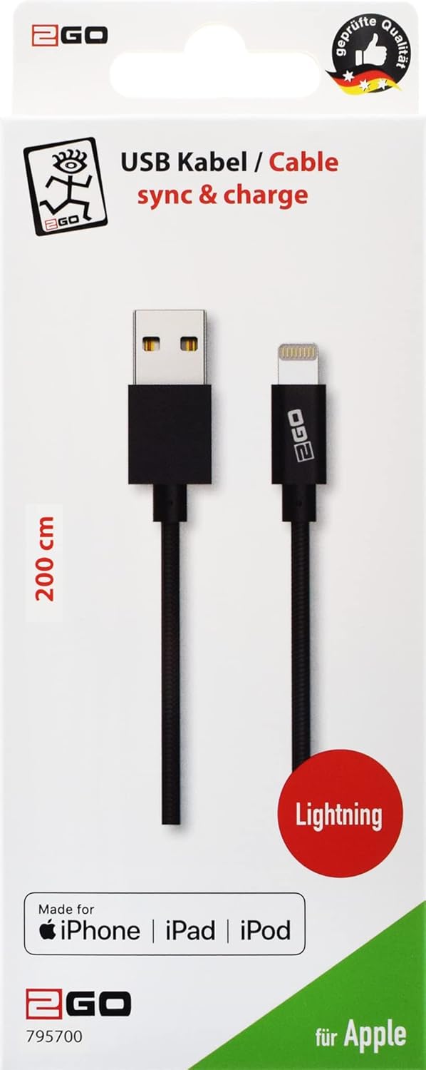 2GO USB Data Cable MFI Certified Anthracite 200 cm