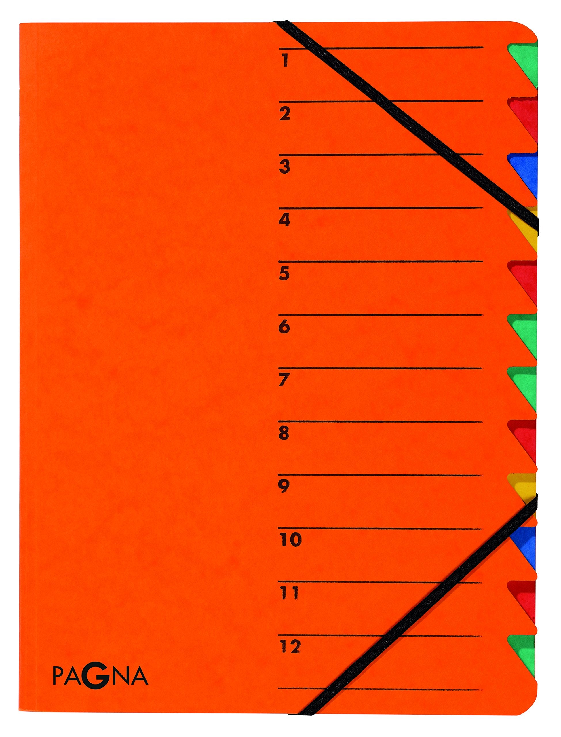 Pagna 24131–12 Easy Folder 12 Divider Tabs with Rubber Corners Coloured Print 1–12 on The Cover Orange a4 Orange 1